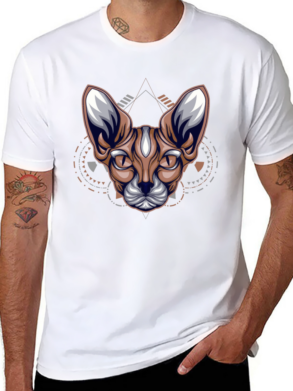 Geometric Cat Graphic Tee - Cool Streetwear