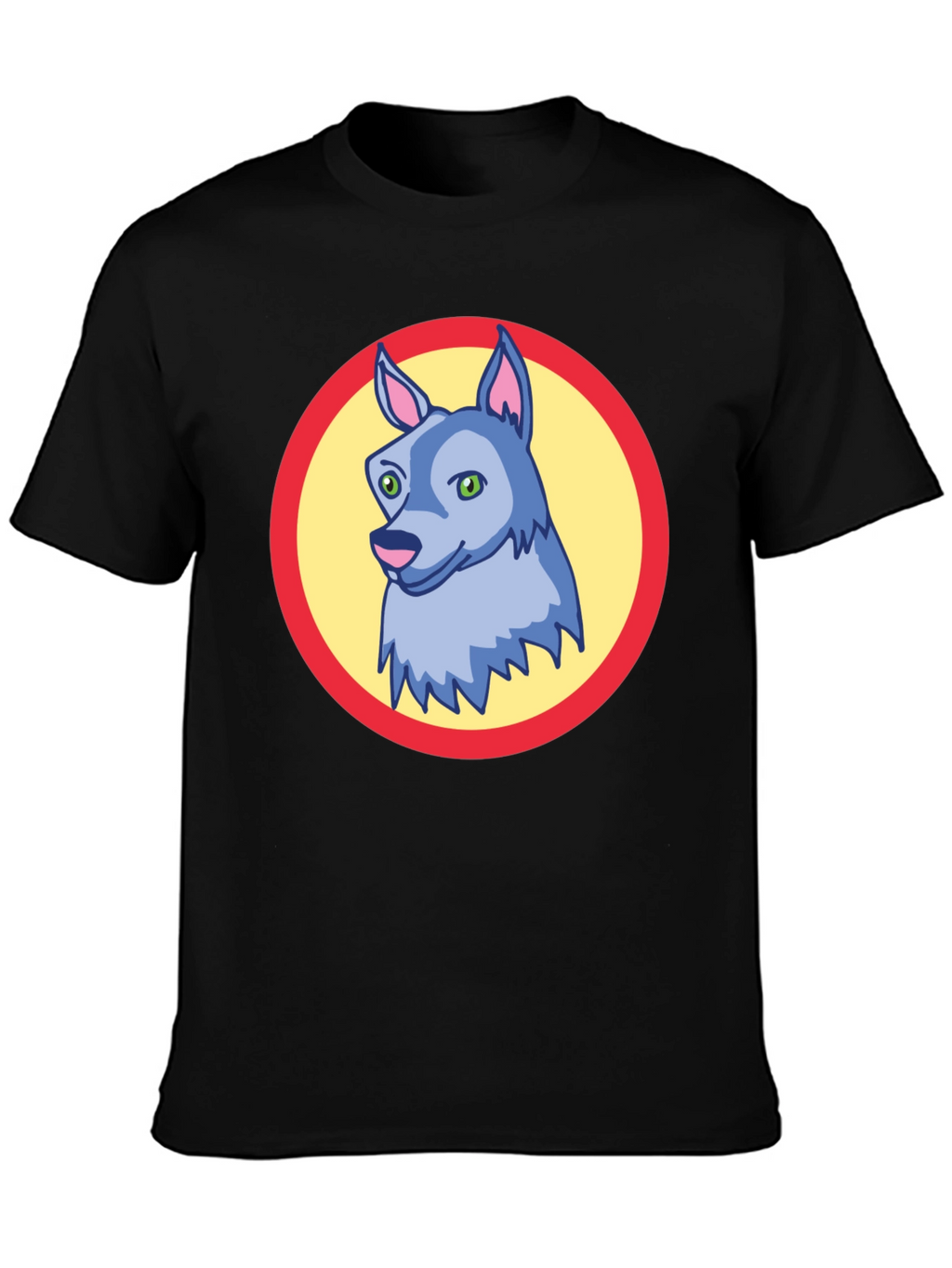 Cartoon Wolf Graphic Tee - Black Unisex T-Shirt