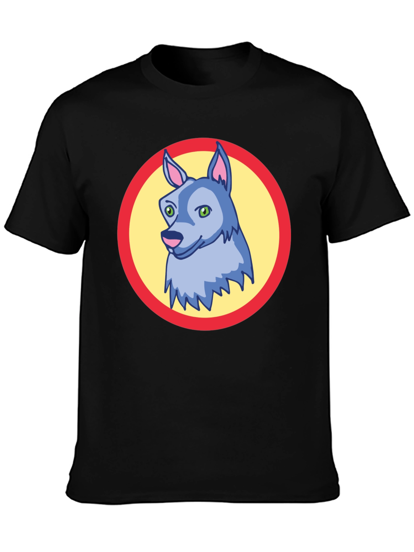 Cartoon Wolf Graphic Tee - Black Unisex T-Shirt