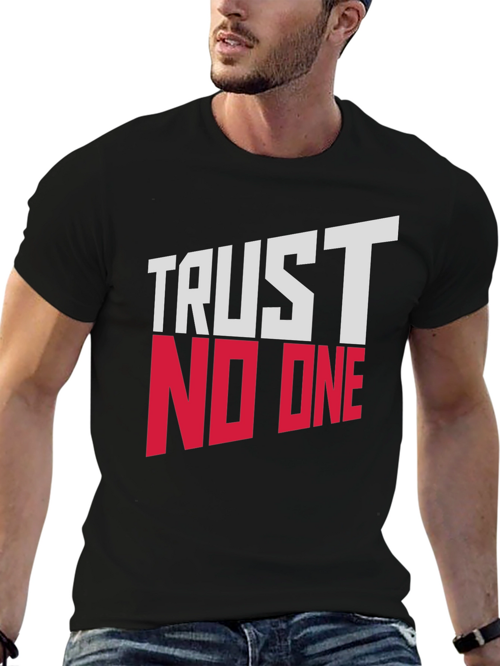 Trust No One Graphic Print Black T-Shirt