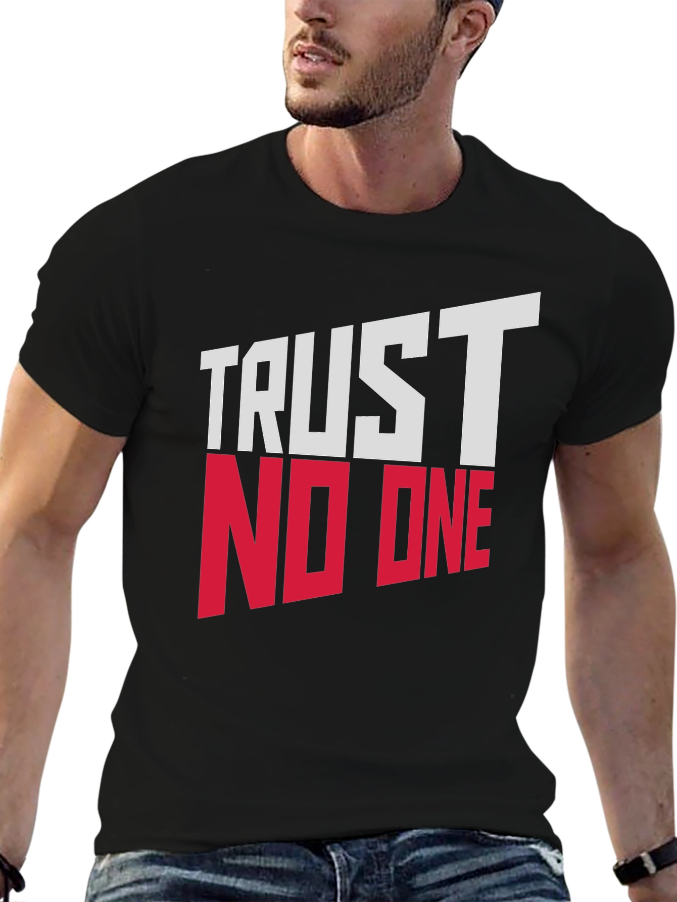 Trust No One Graphic Print Black T-Shirt