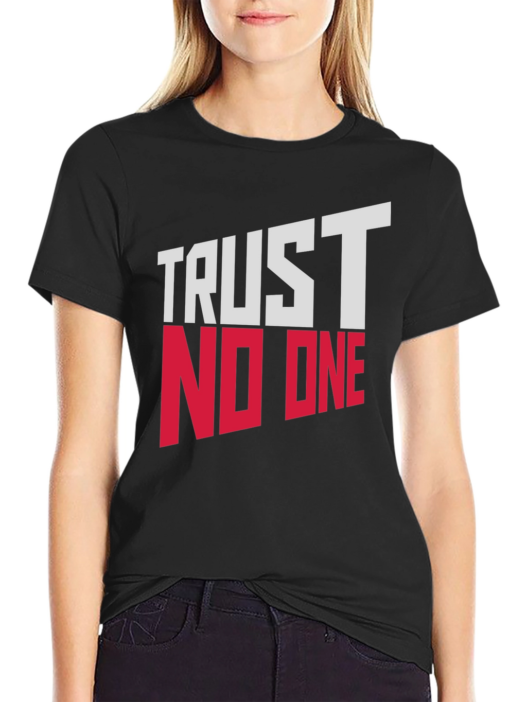 Trust No One Graphic Print Black T-Shirt
