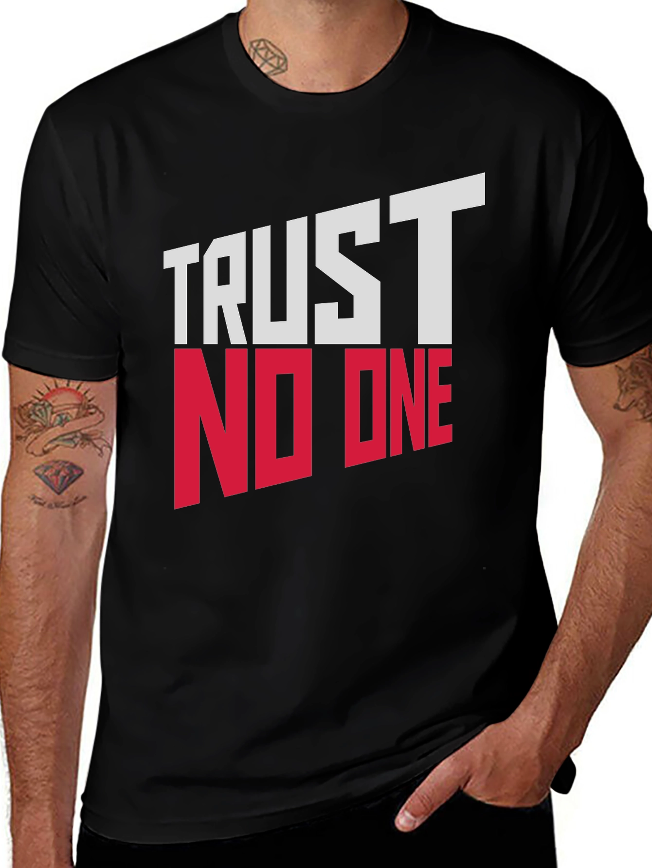 Trust No One Graphic Print Black T-Shirt