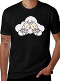Cute Twins Baby Graphic Tee - Black Cotton T-Shirt