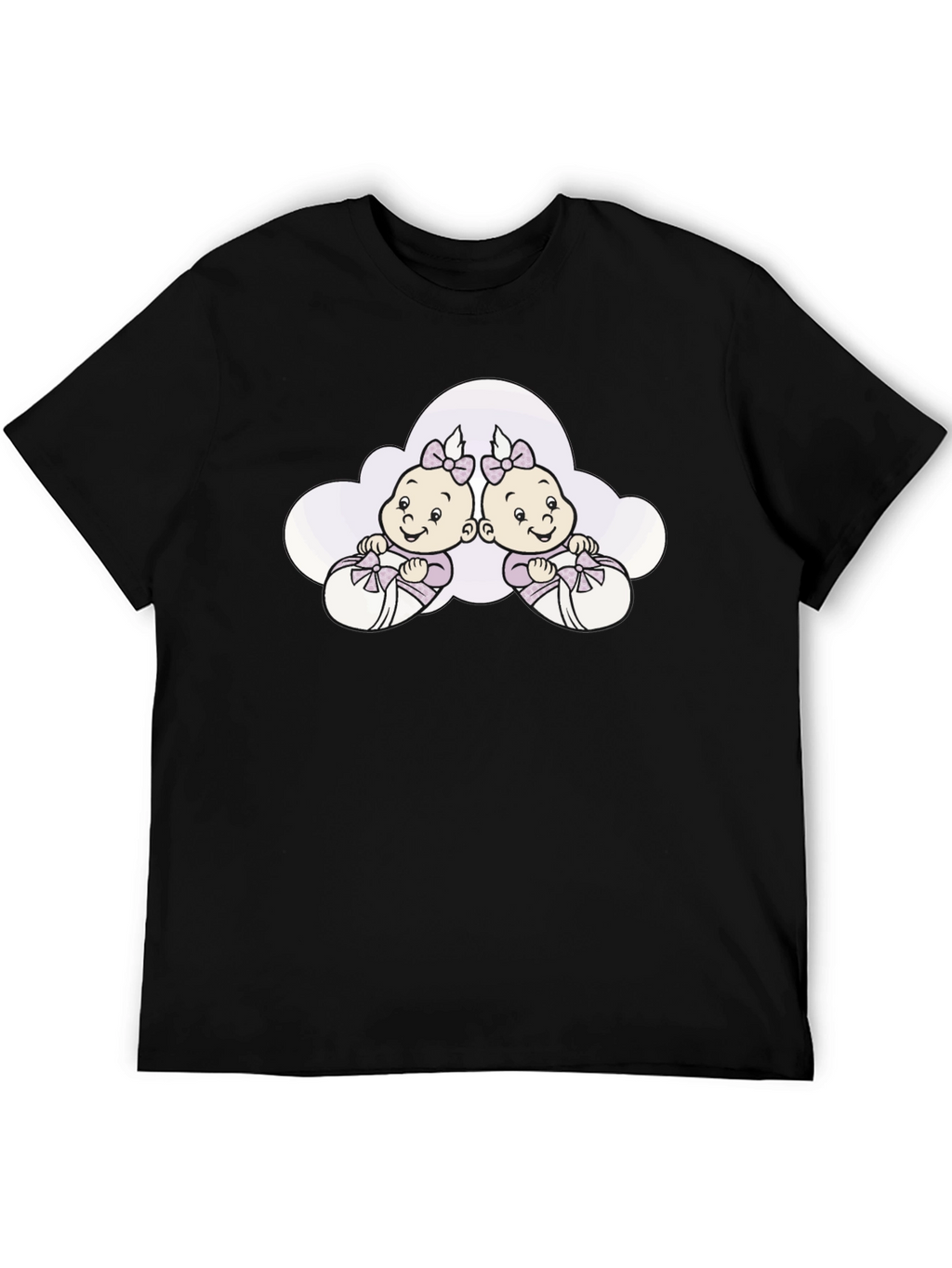 Cute Twins Baby Graphic Tee - Black Cotton T-Shirt