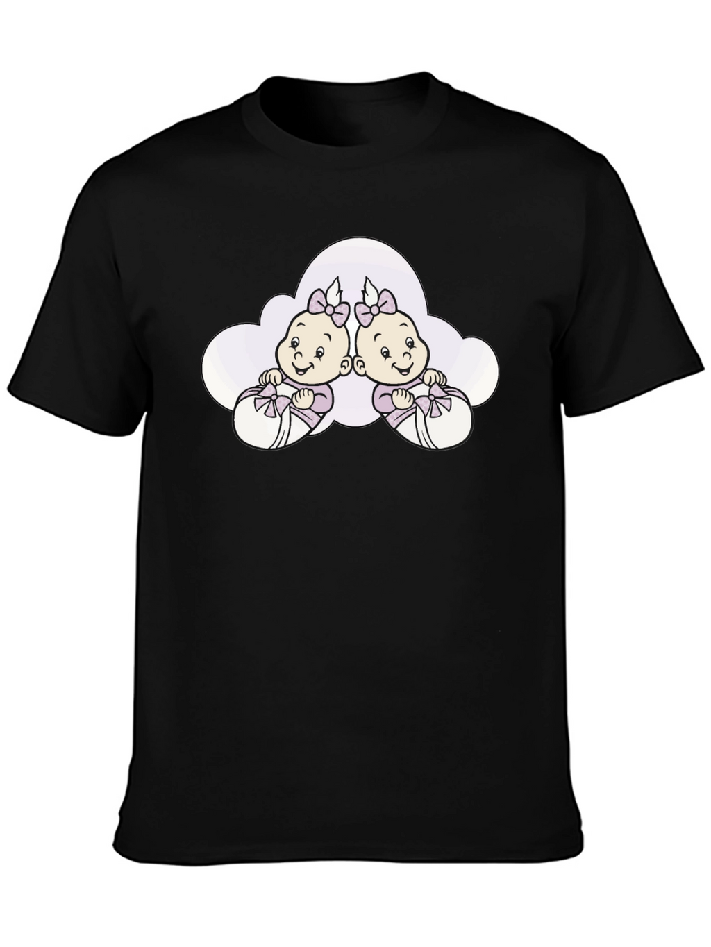 Cute Twins Baby Graphic Tee - Black Cotton T-Shirt