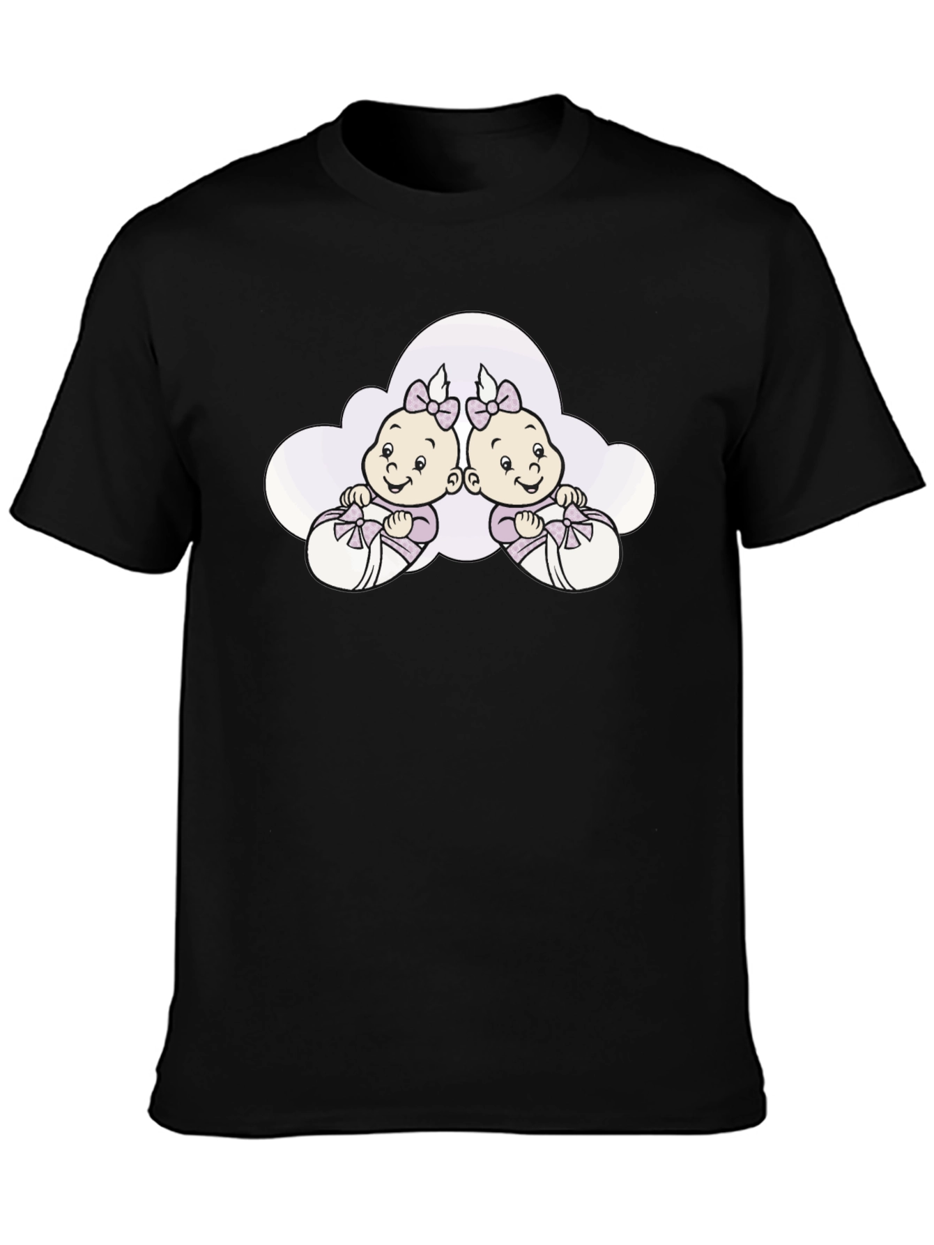 Cute Twins Baby Graphic Tee - Black Cotton T-Shirt