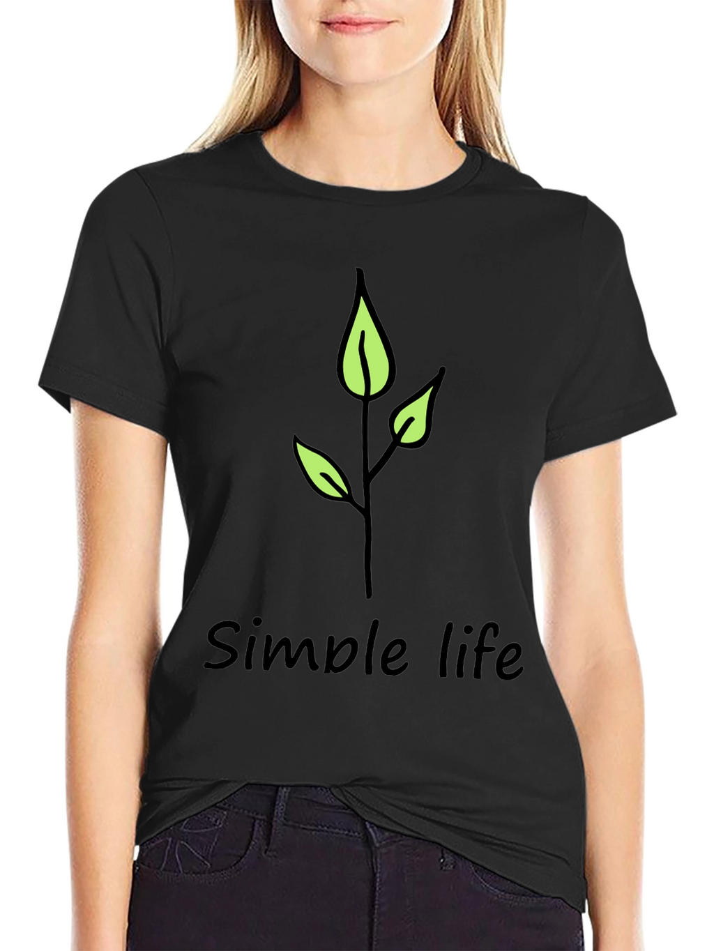 Simple Life Leaf Graphic Black T-Shirt