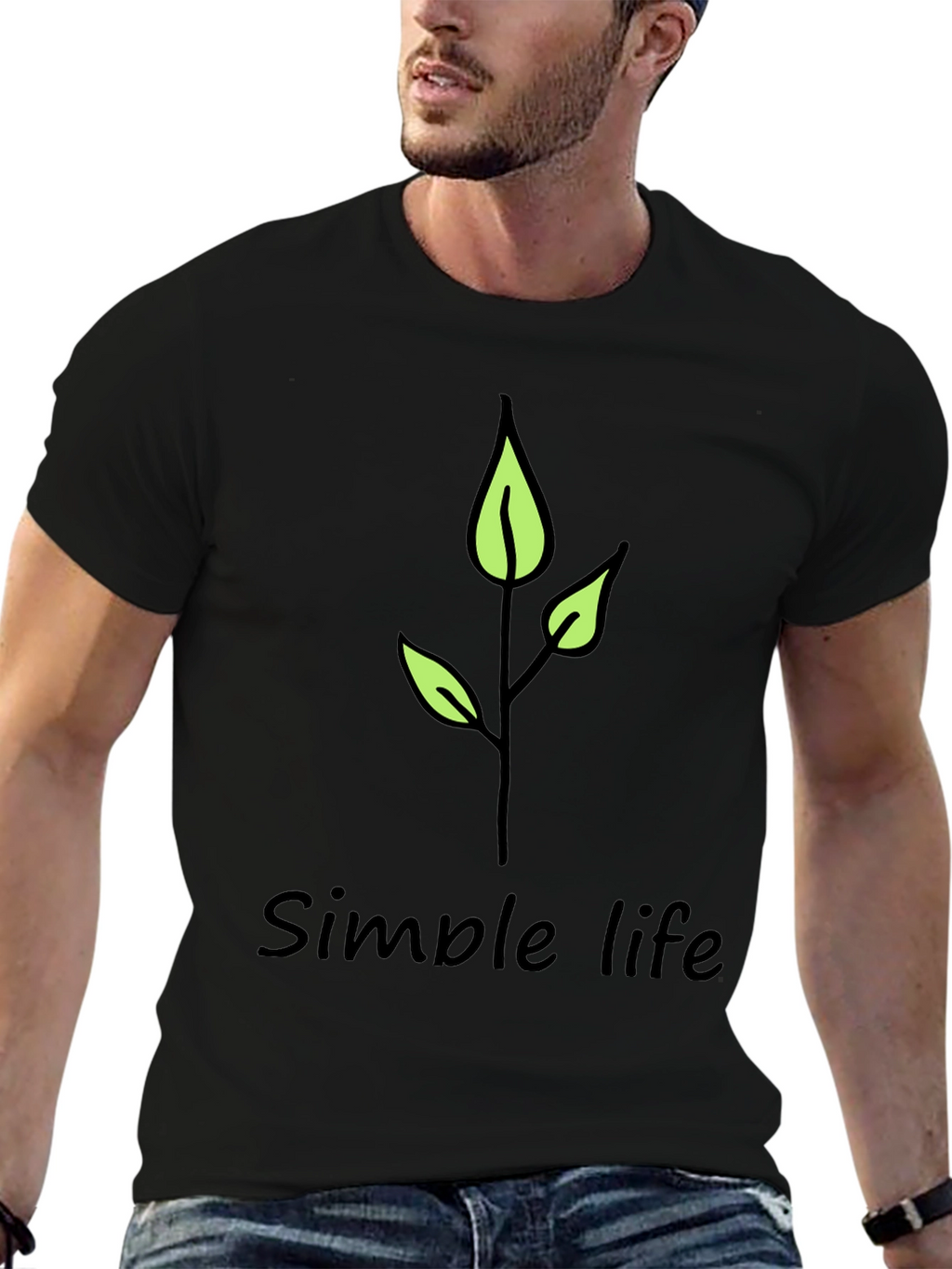 Simple Life Leaf Graphic Black T-Shirt