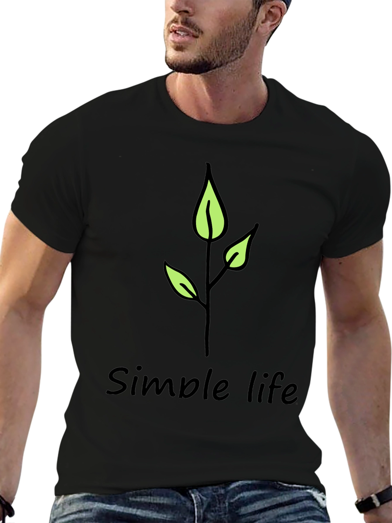 Simple Life Leaf Graphic Black T-Shirt