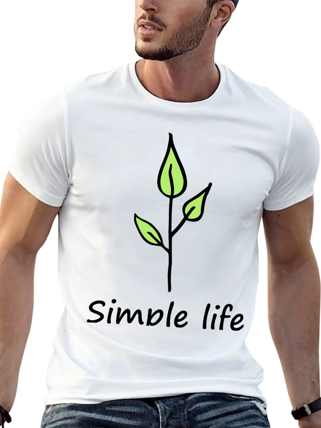 Simple Life Leaf Graphic Black T-Shirt