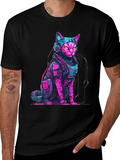 Cyberpunk Cat T-Shirt - Neon Futuristic Design