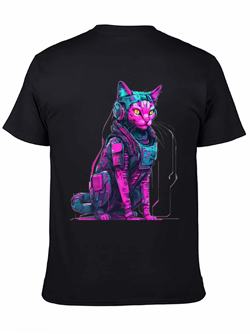 Cyberpunk Cat T-Shirt - Neon Futuristic Design