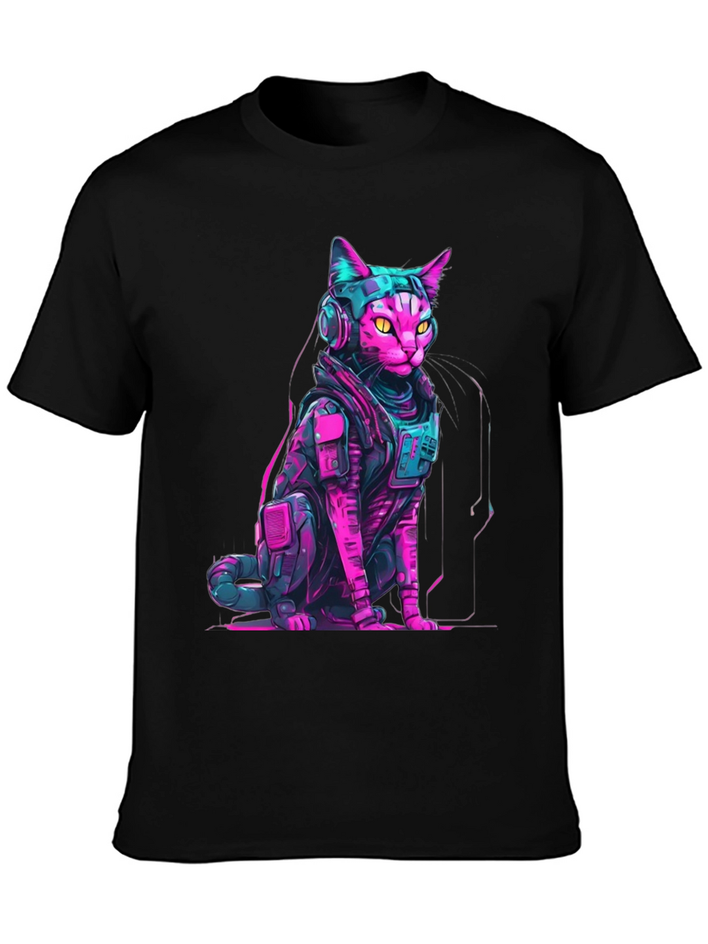 Cyberpunk Cat T-Shirt - Neon Futuristic Design