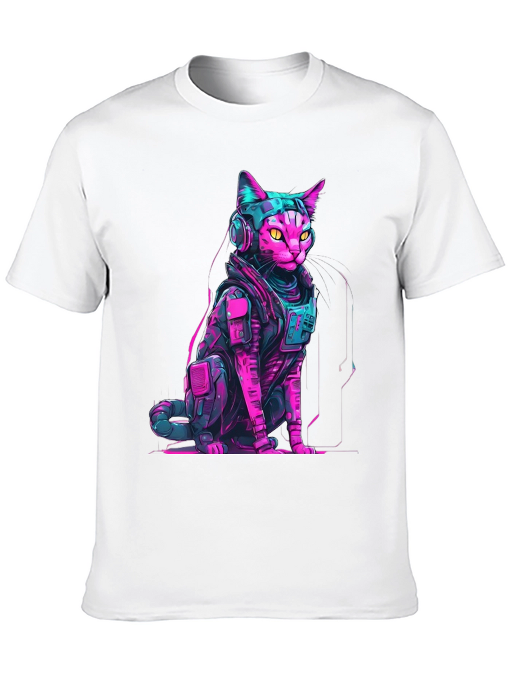 Cyberpunk Cat T-Shirt - Neon Futuristic Design