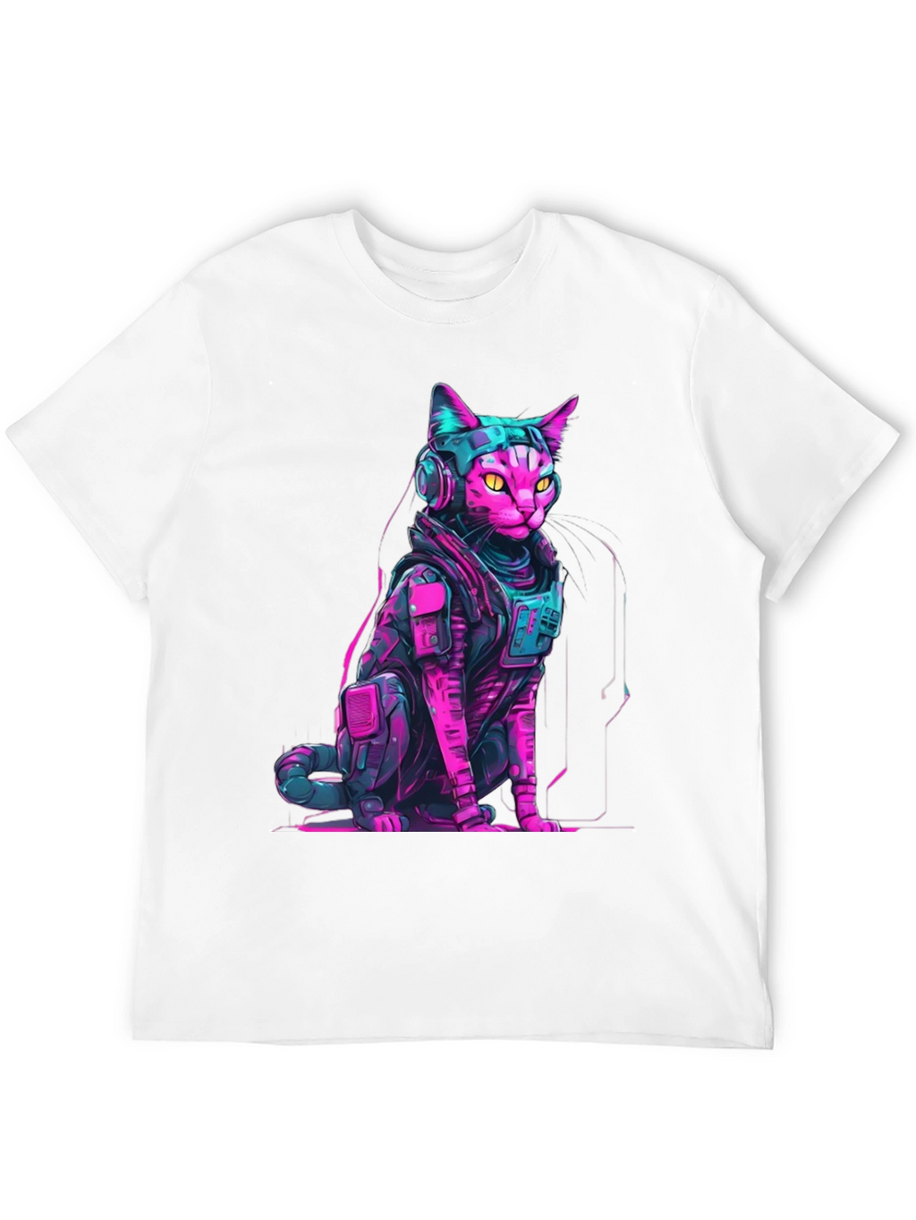 Cyberpunk Cat T-Shirt - Neon Futuristic Design