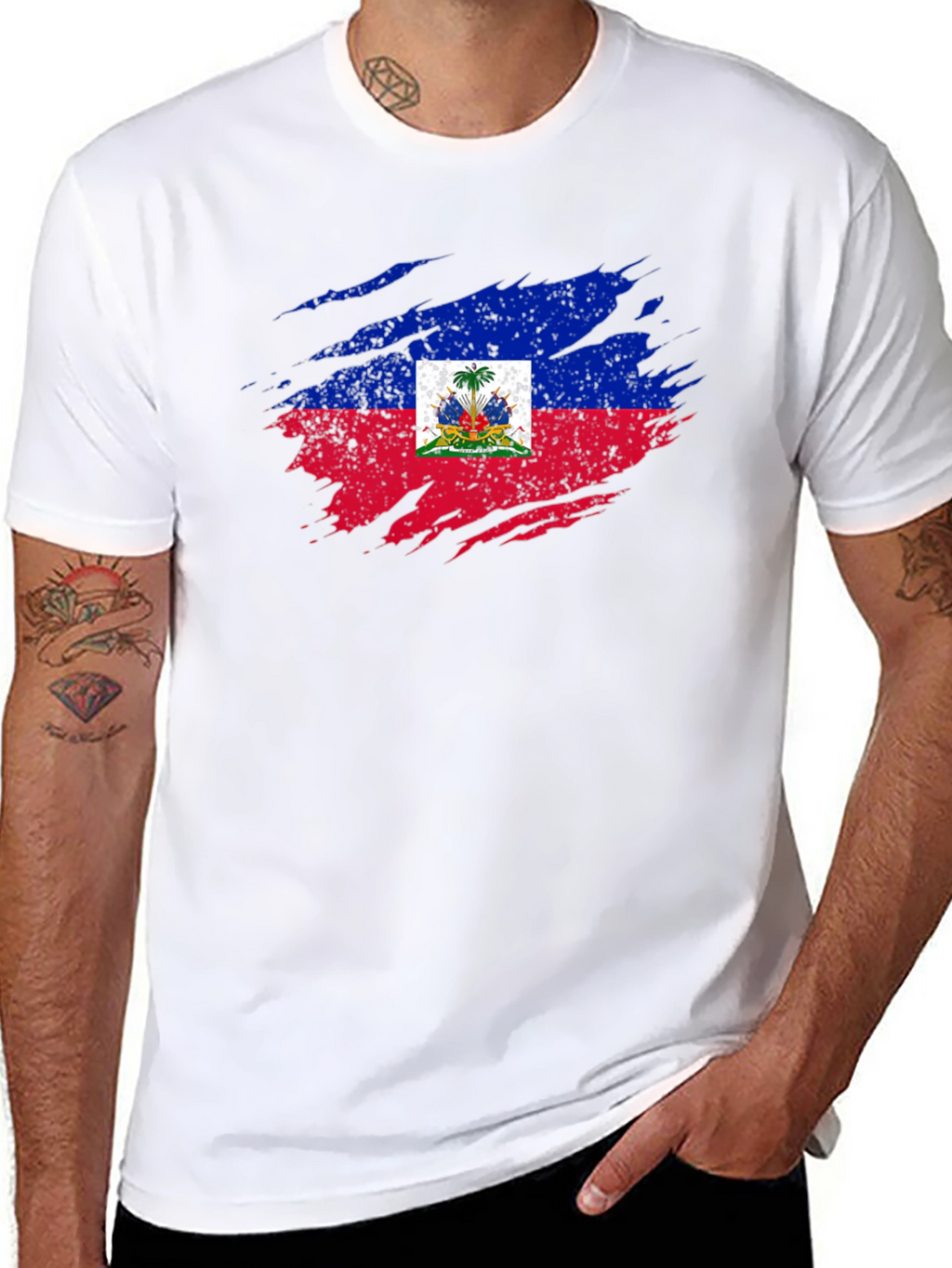 Haiti Flag Distressed Black T-Shirt