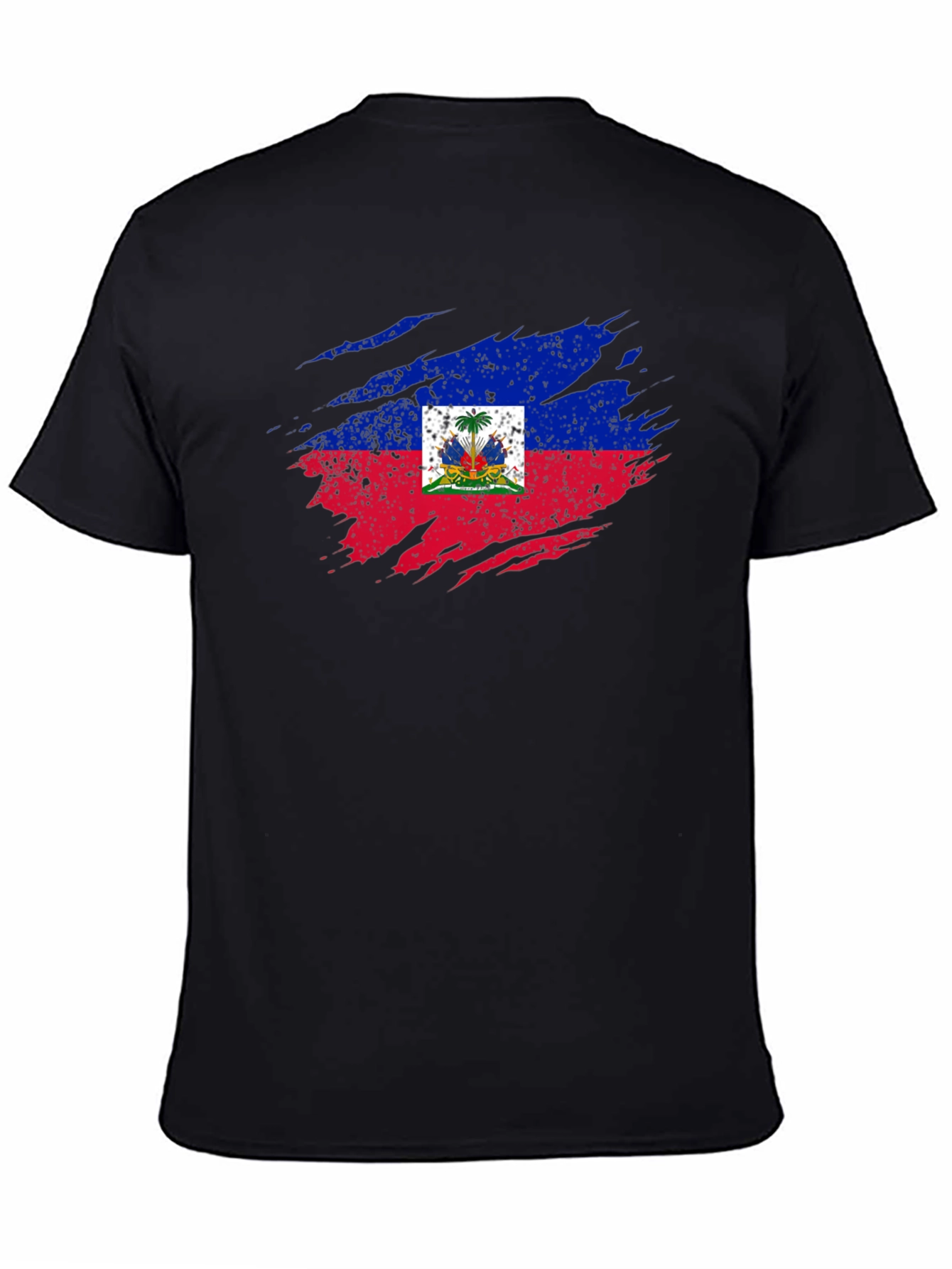 Haiti Flag Distressed Black T-Shirt