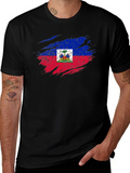 Haiti Flag Distressed Black T-Shirt