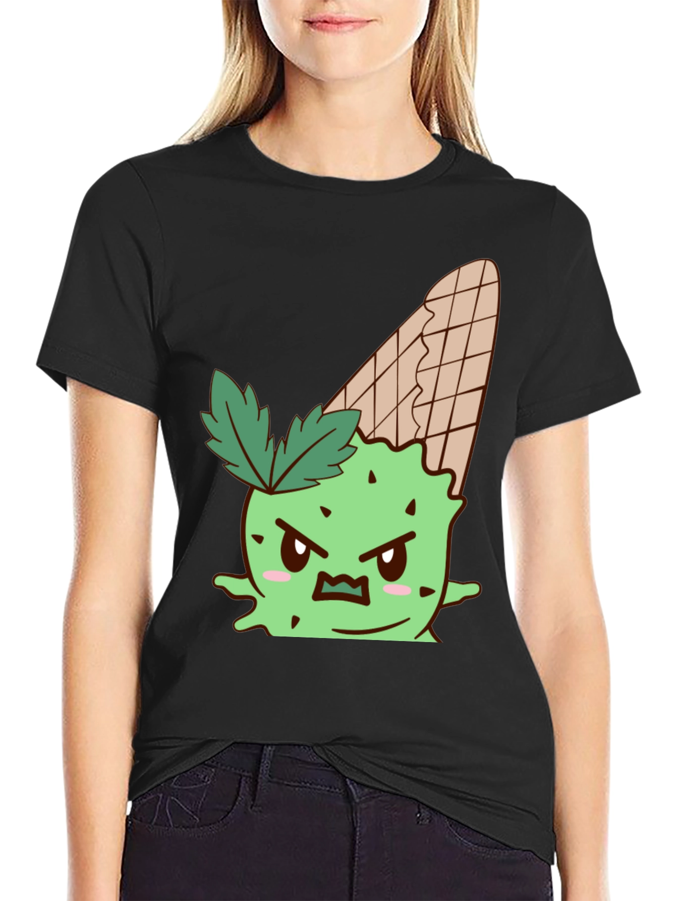 Mens Black T-Shirt with Angry Ice Cream Cone Graphic