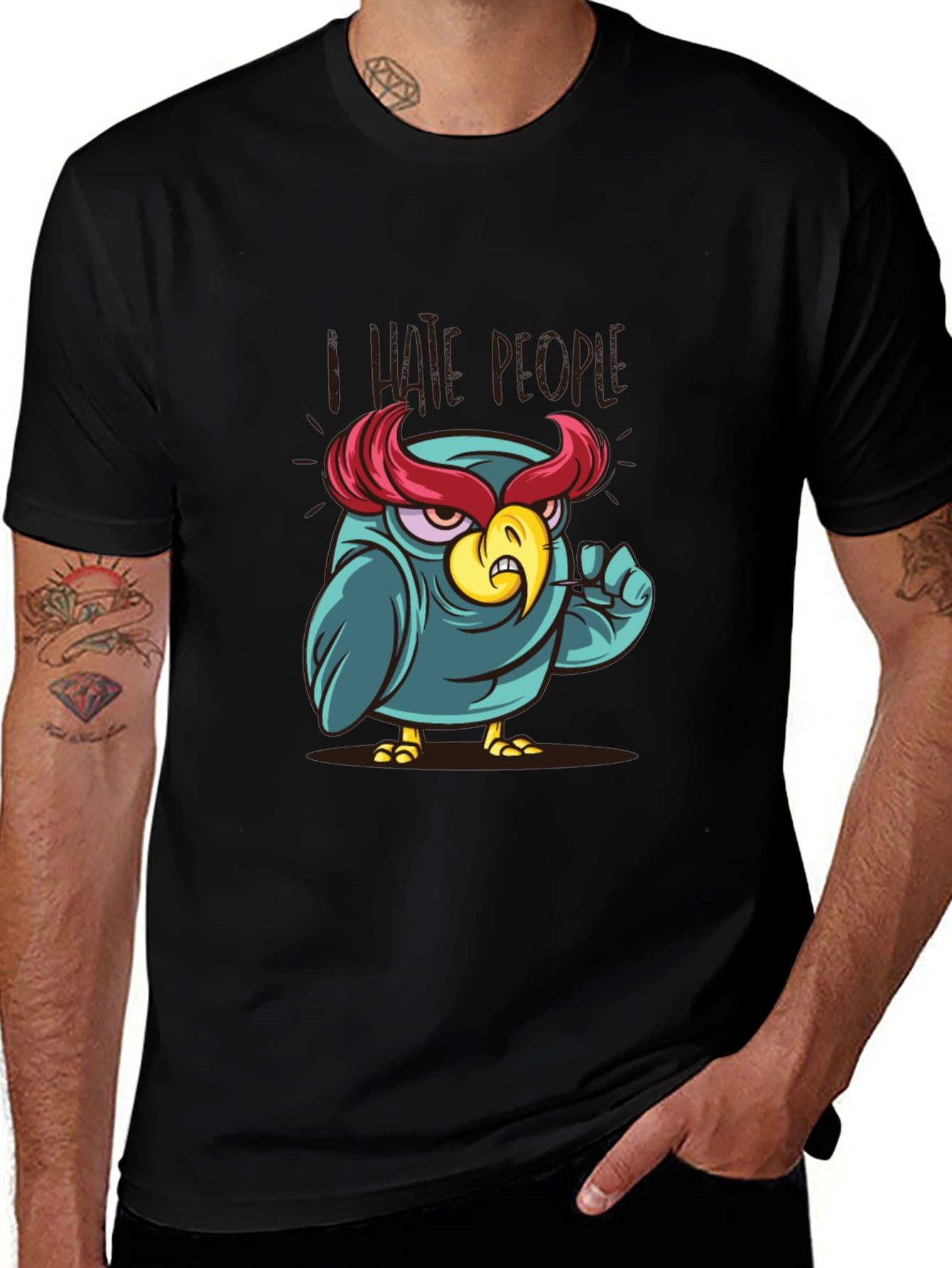 I Hate People Owl Graphic Tee - Black Cotton