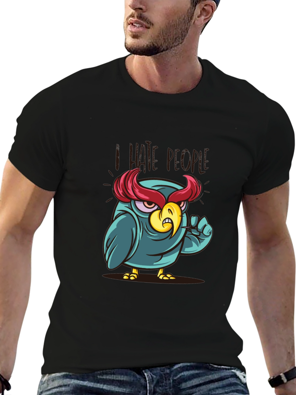 I Hate People Owl Graphic Tee - Black Cotton