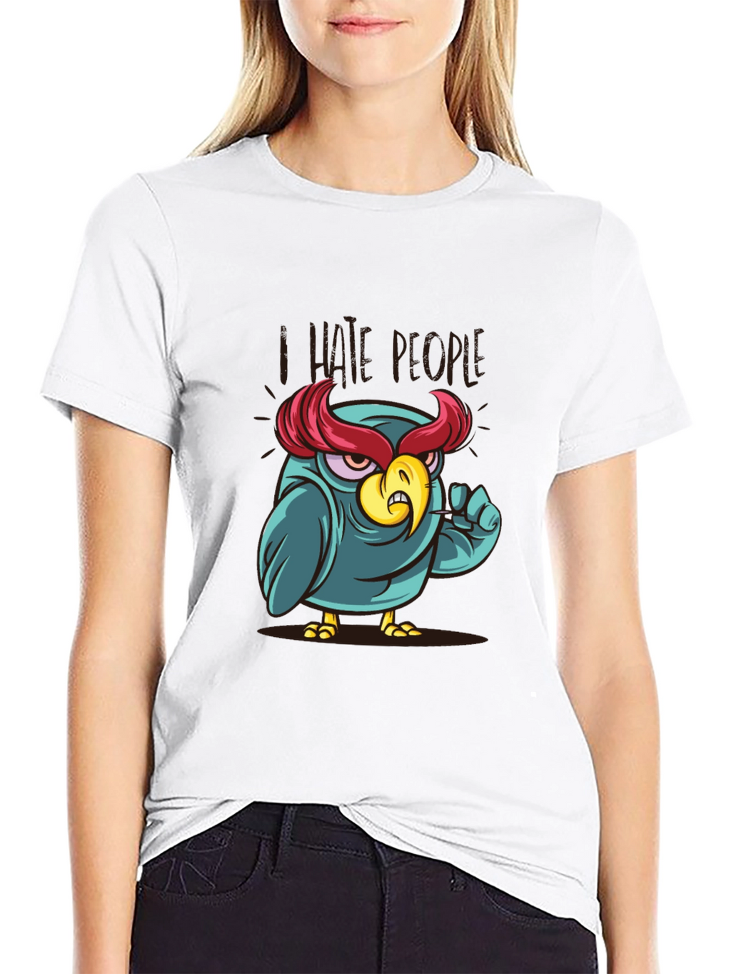 I Hate People Owl Graphic Tee - Black Cotton