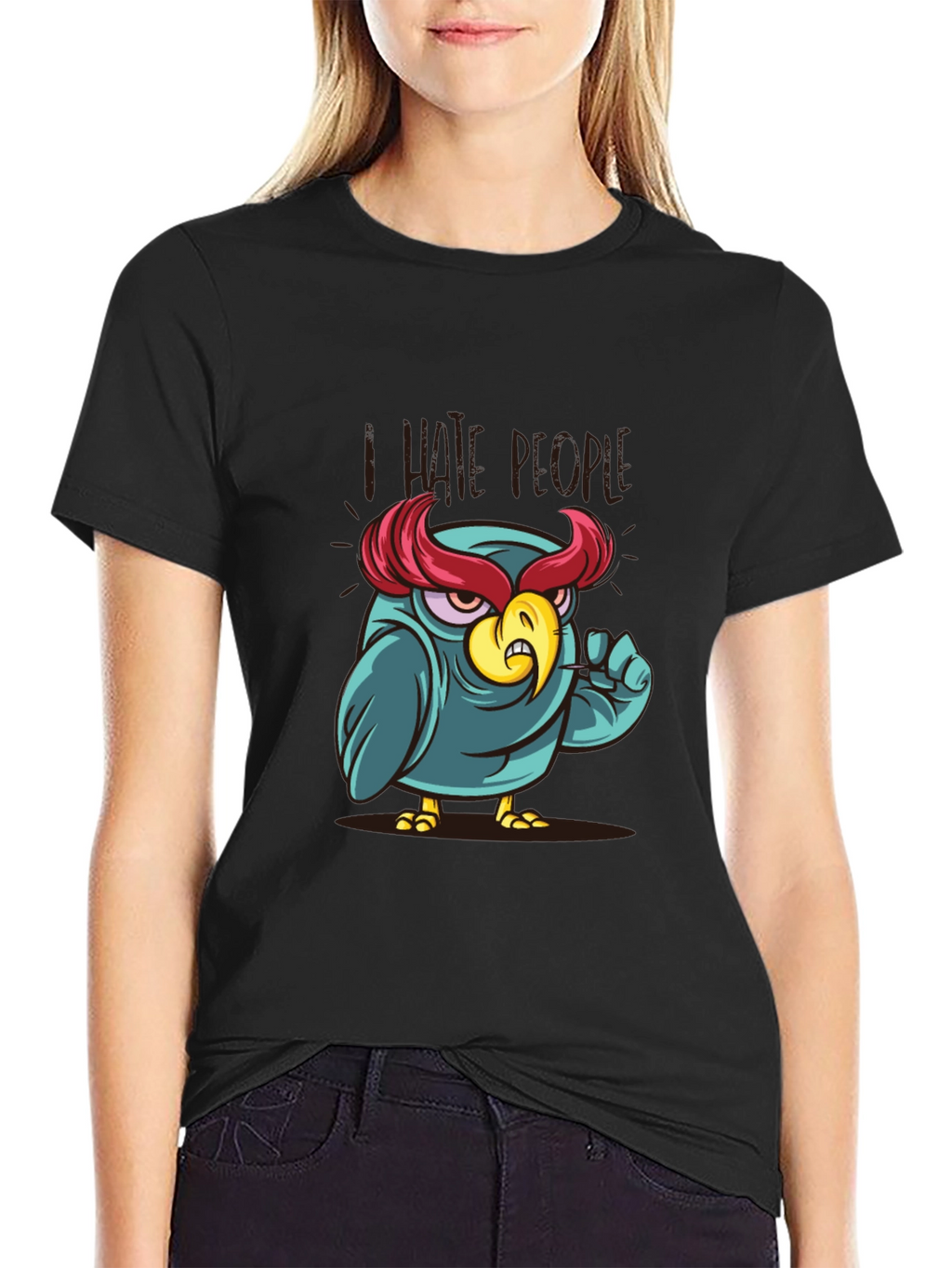 I Hate People Owl Graphic Tee - Black Cotton