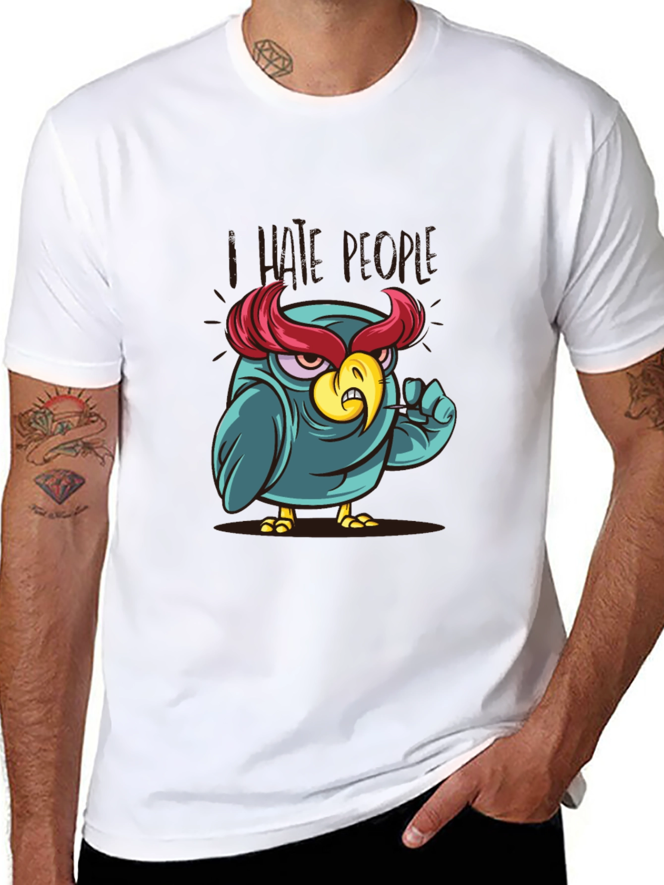 I Hate People Owl Graphic Tee - Black Cotton