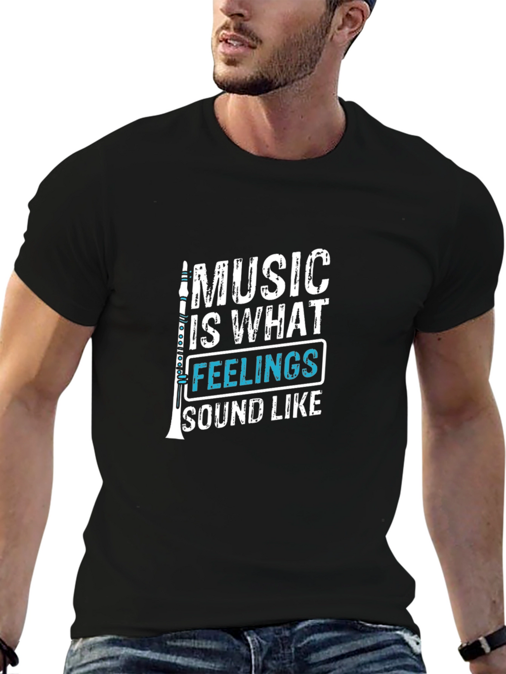 Music is What Feelings Sound Like Black T-Shirt