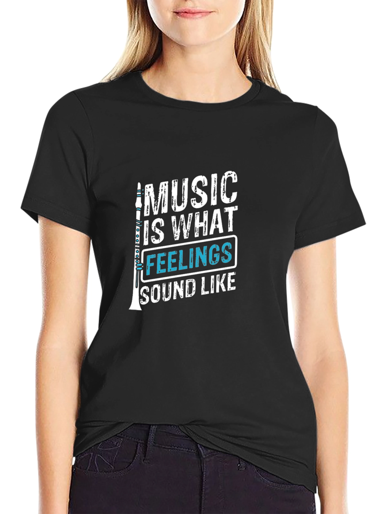 Music is What Feelings Sound Like Black T-Shirt