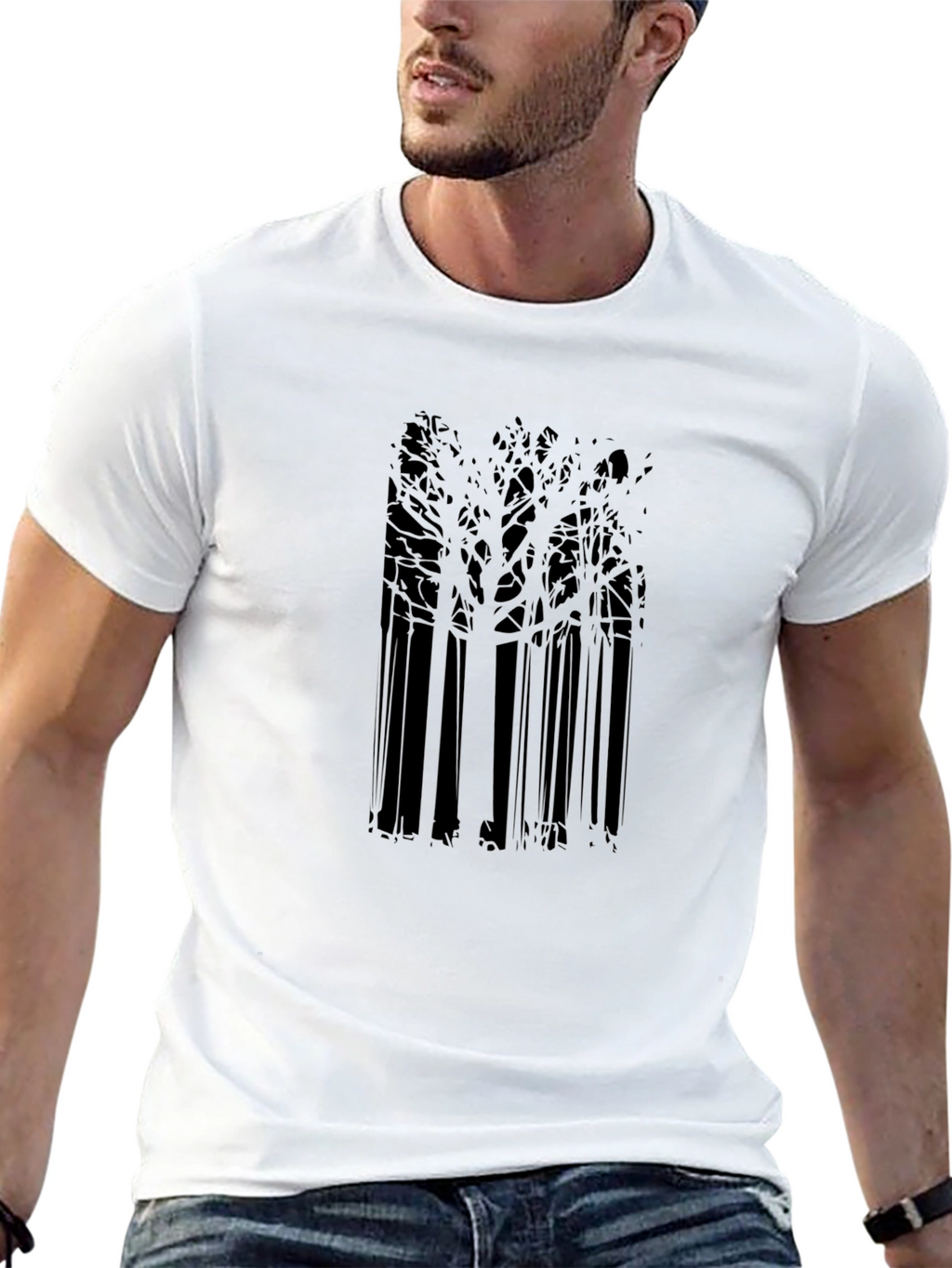Mens Black T-Shirt with Dark Forest Graphic