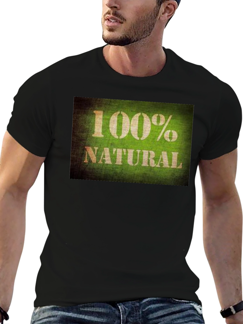 100% Natural Graphic Tee - Soft Black Cotton T-Shirt