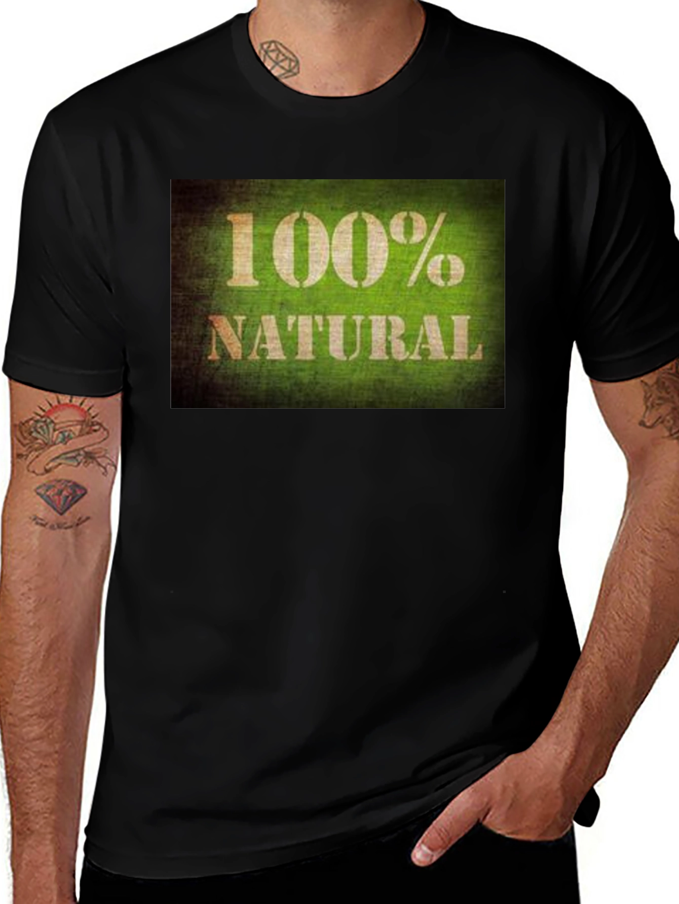 100% Natural Graphic Tee - Soft Black Cotton T-Shirt
