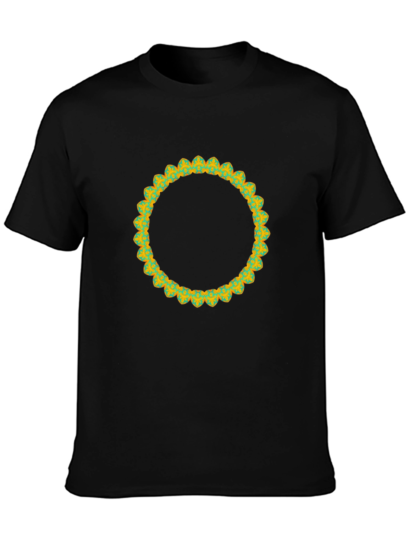 Mens Black T-Shirt with Decorative Circular Print