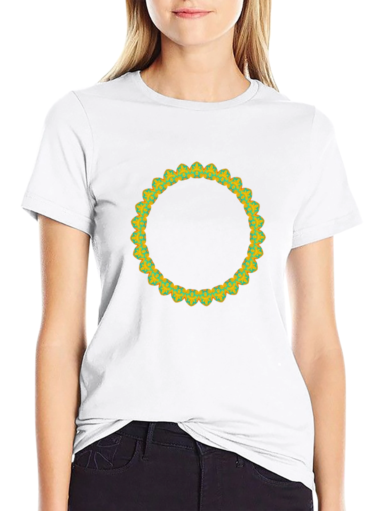 Mens Black T-Shirt with Decorative Circular Print