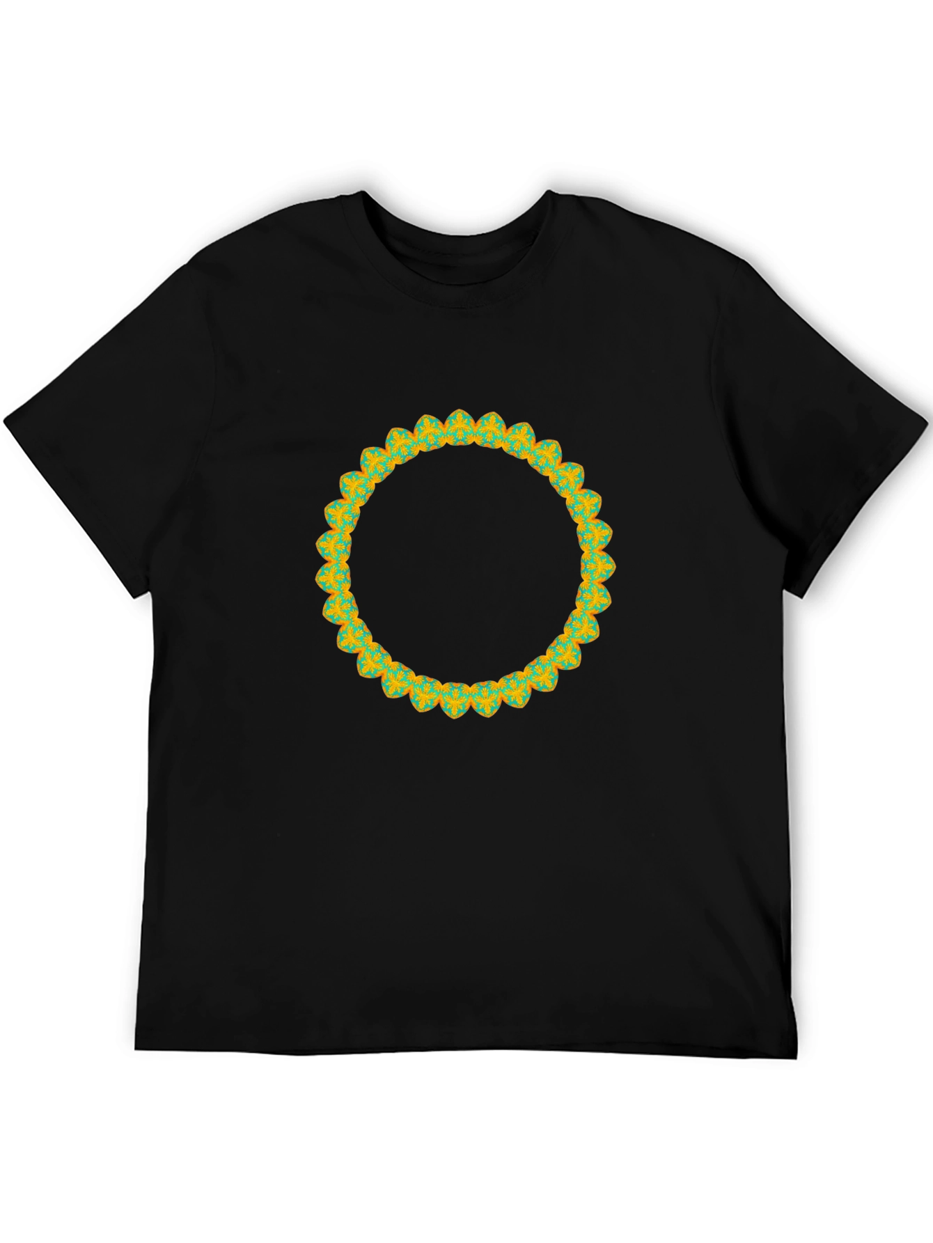Mens Black T-Shirt with Decorative Circular Print