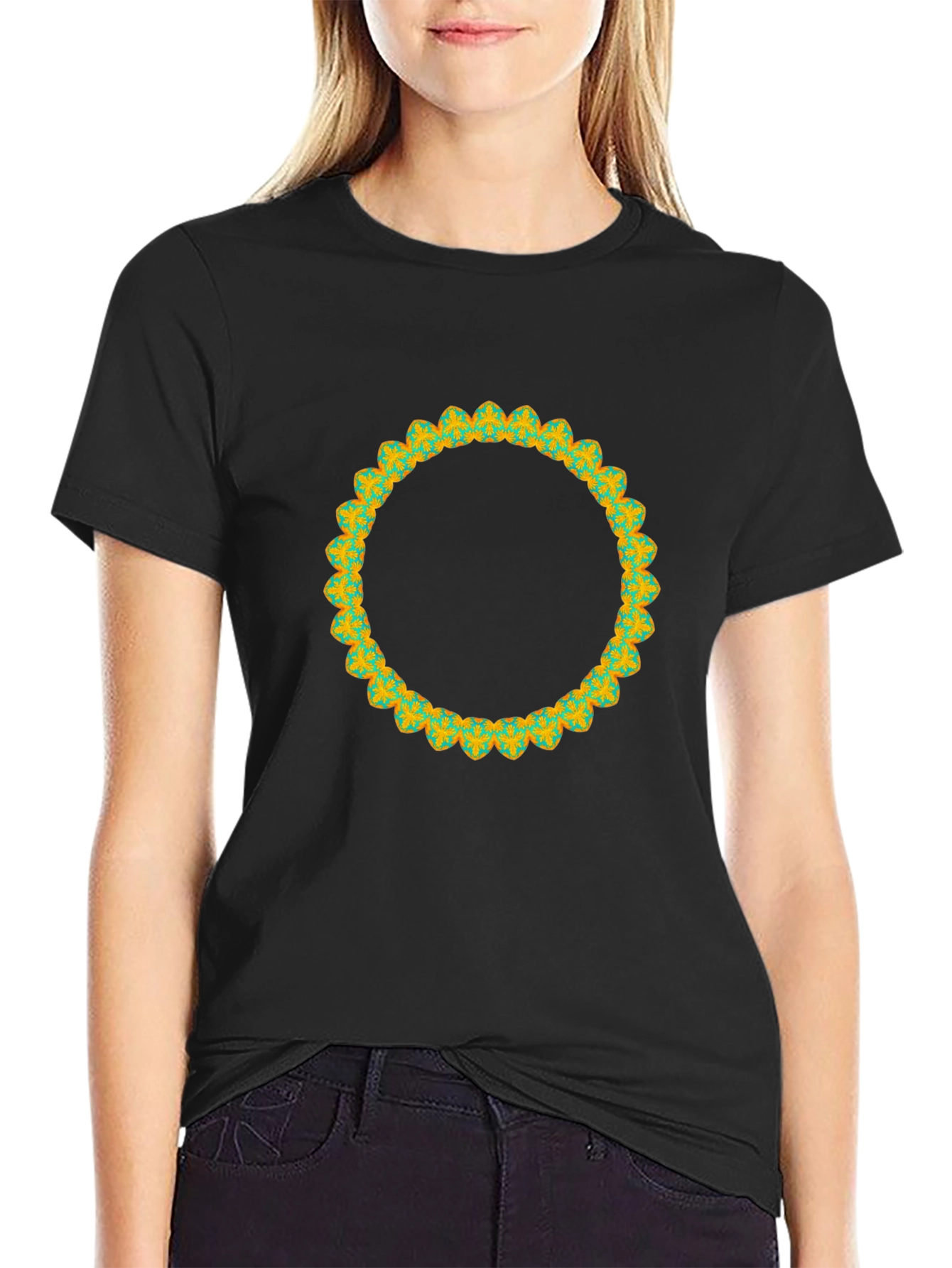 Mens Black T-Shirt with Decorative Circular Print