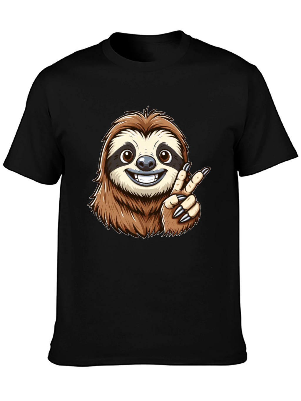 Sloth Peace Sign Black T-Shirt
