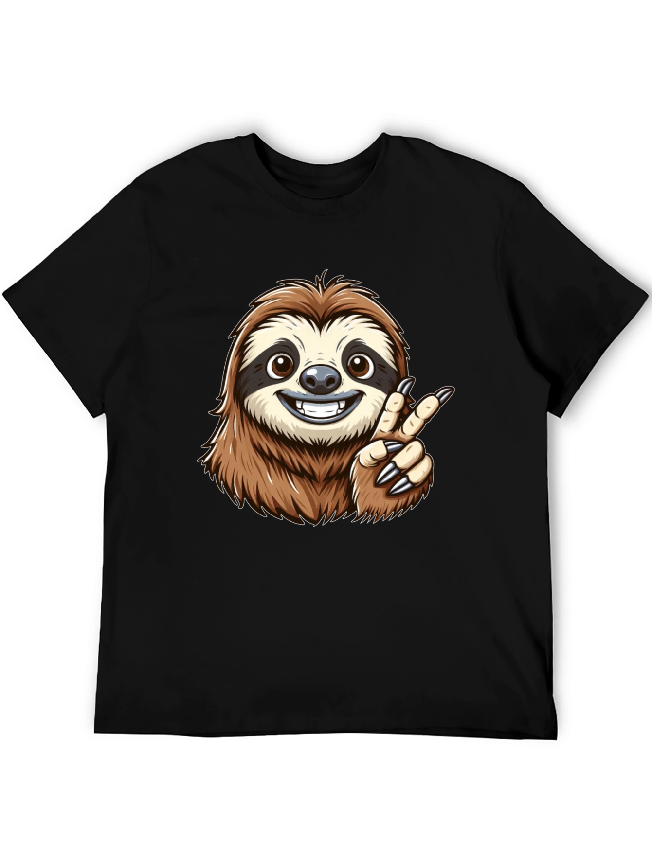 Sloth Peace Sign Black T-Shirt