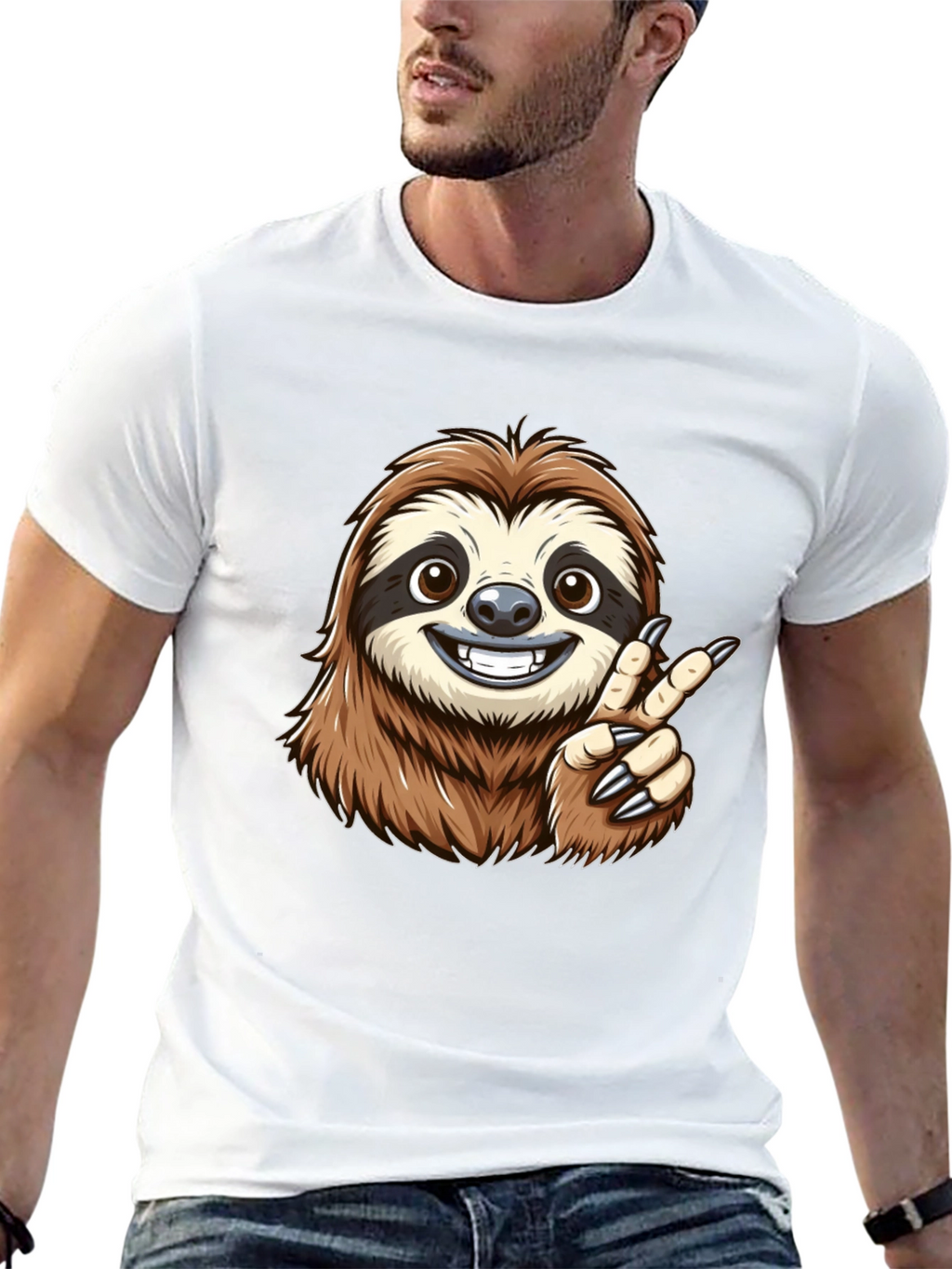 Sloth Peace Sign Black T-Shirt