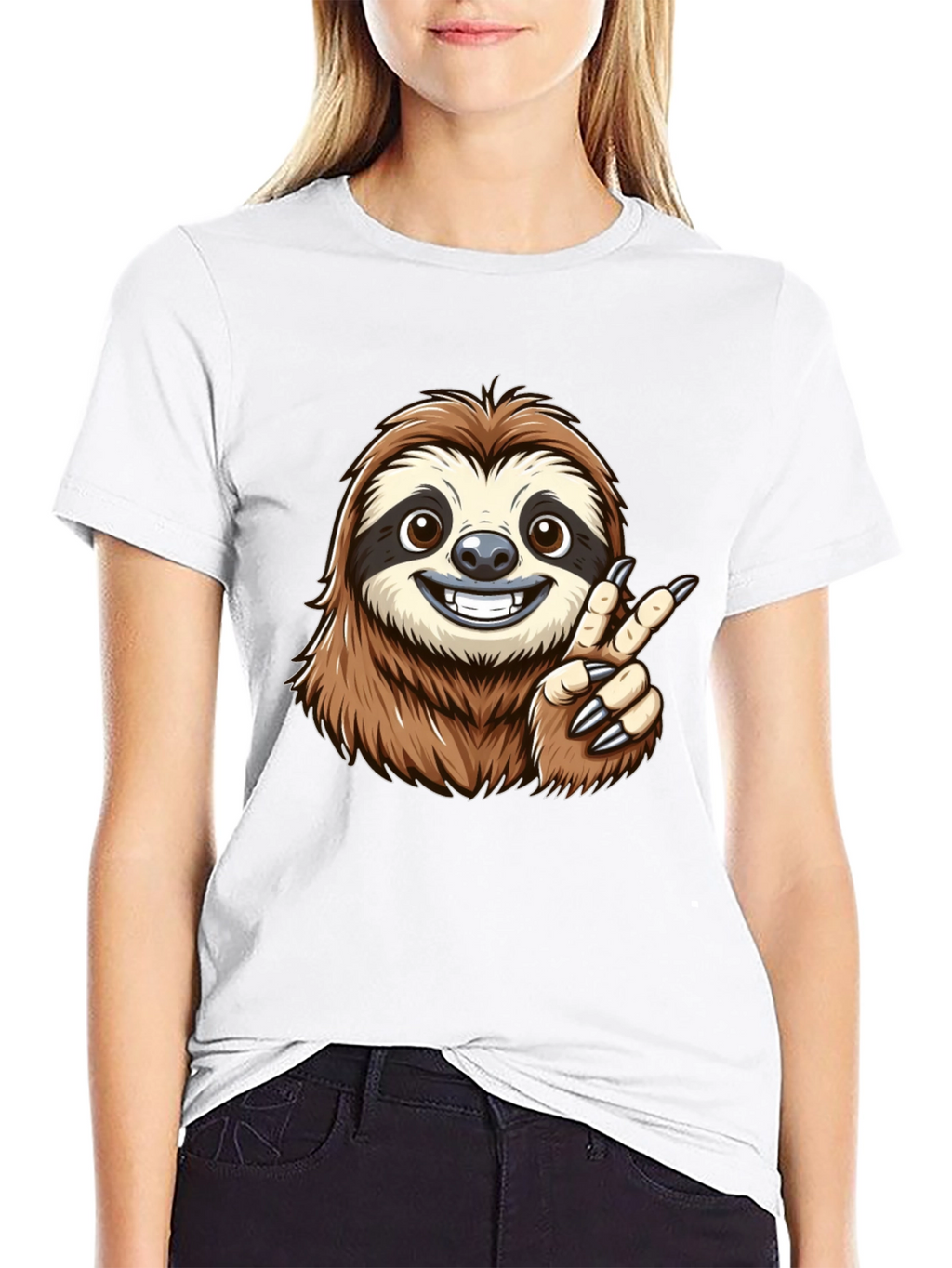 Sloth Peace Sign Black T-Shirt