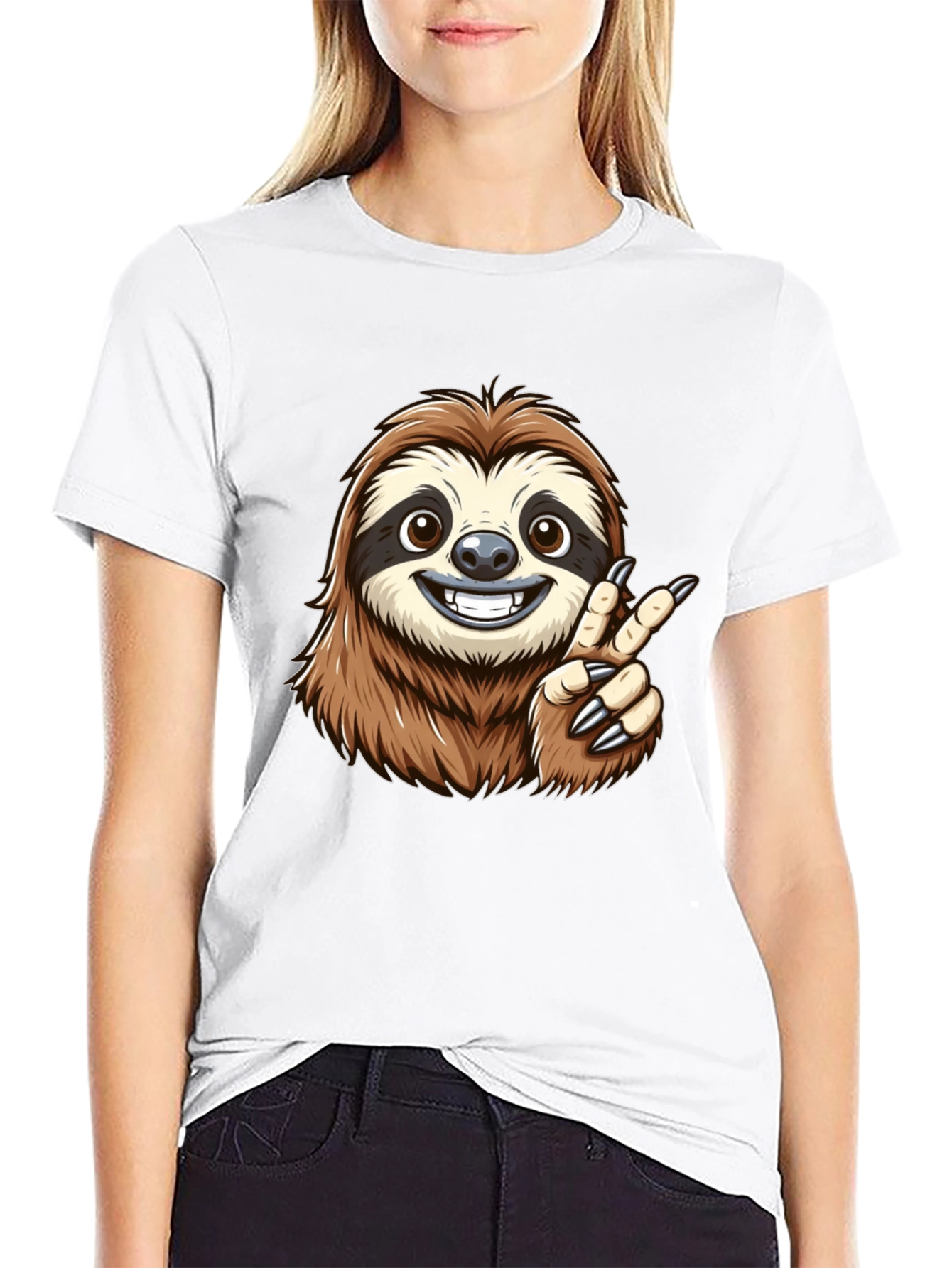 Sloth Peace Sign Black T-Shirt