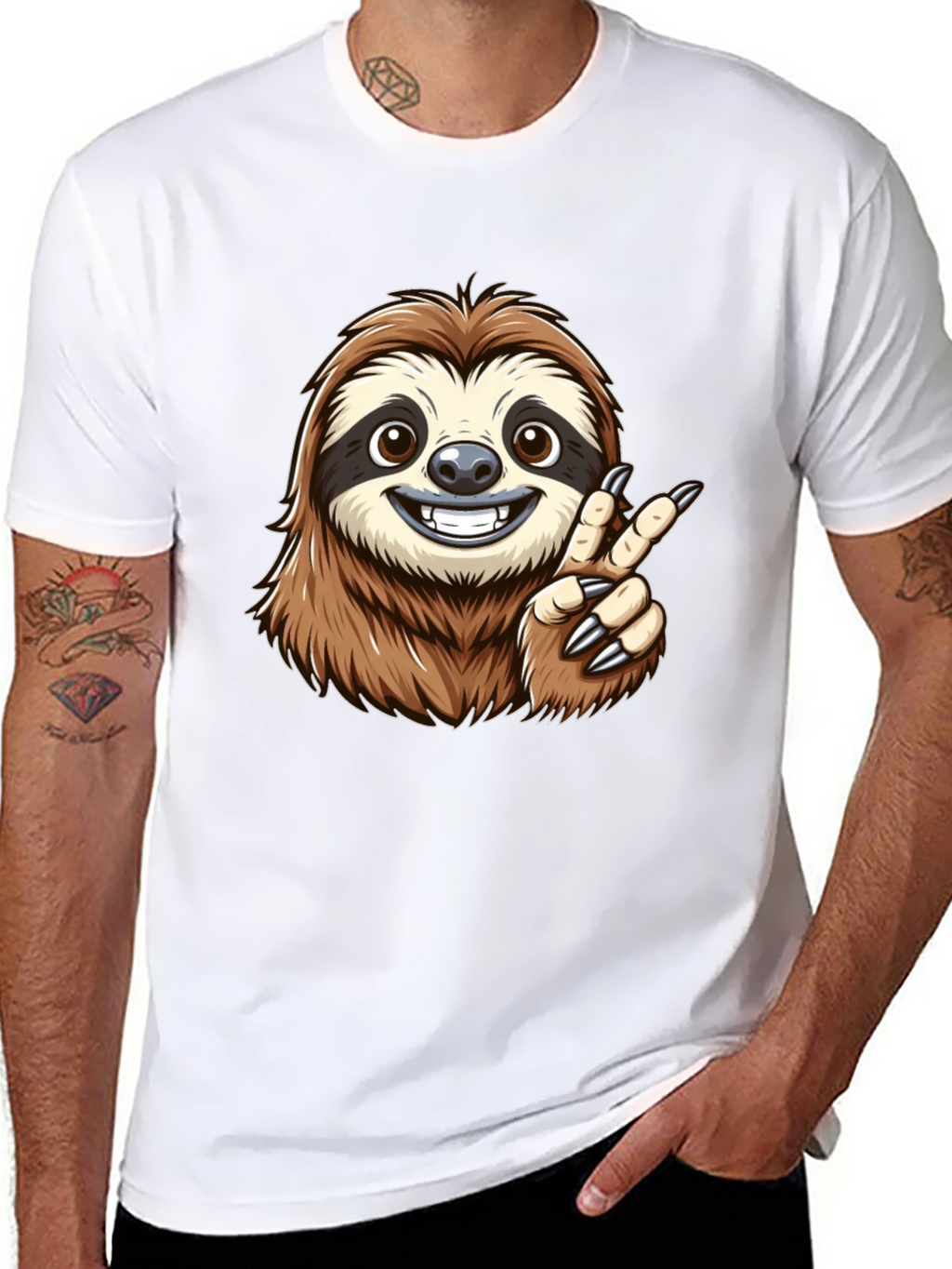 Sloth Peace Sign Black T-Shirt