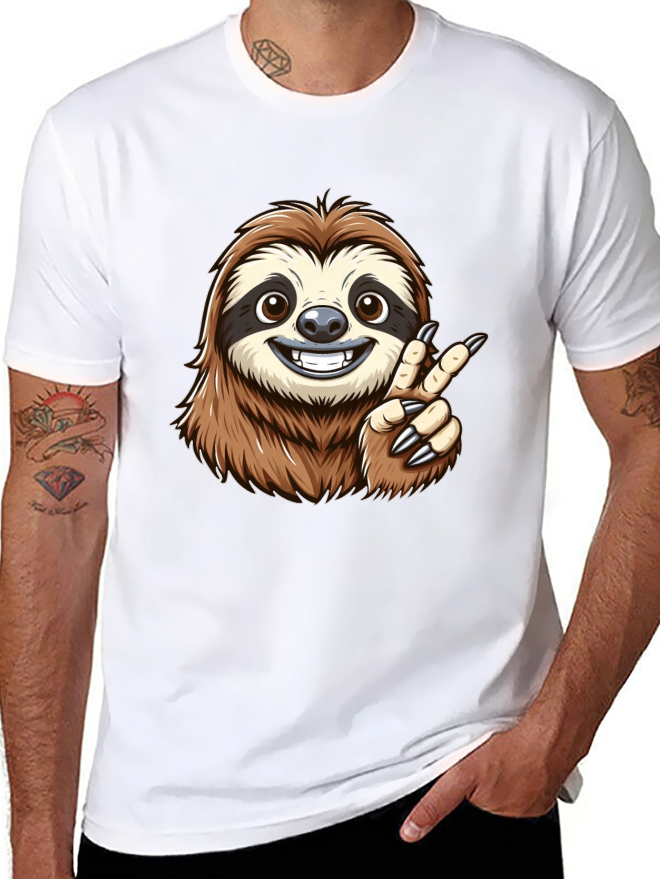 Sloth Peace Sign Black T-Shirt