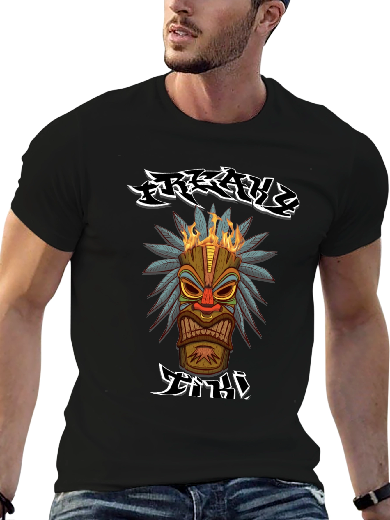 Tribal Tiki Head Graphic T-Shirt