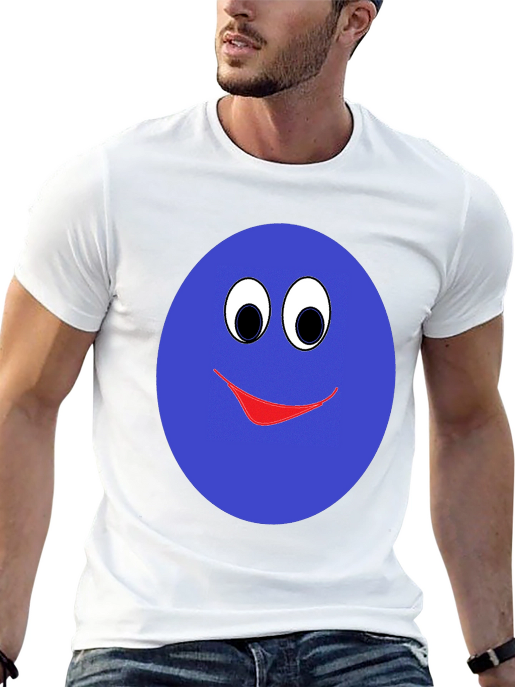 Smiley Face Graphic T-Shirt - Blue