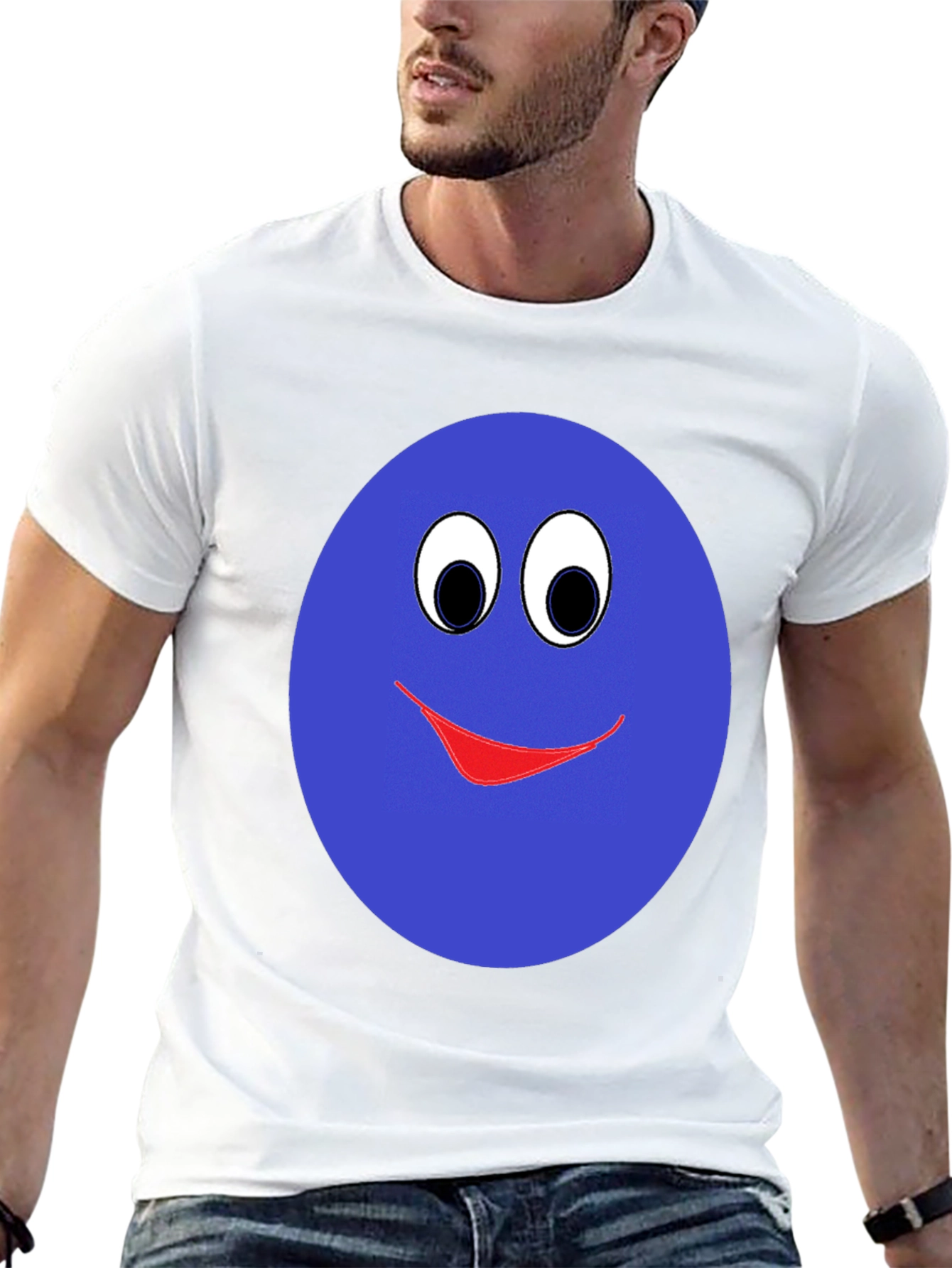 Smiley Face Graphic T-Shirt - Blue