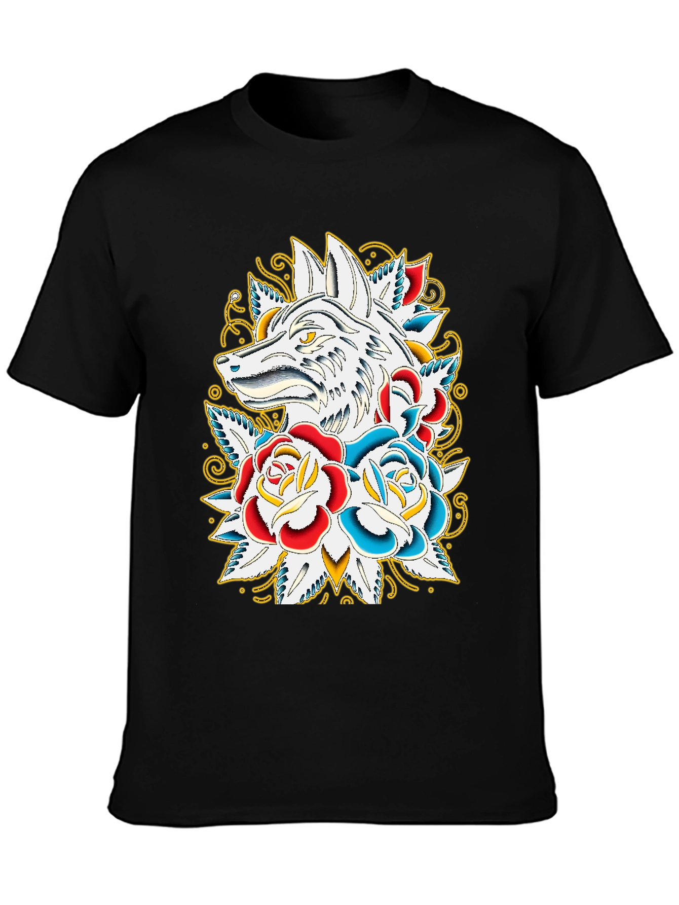 Wolf & Roses Graphic T-Shirt - Black