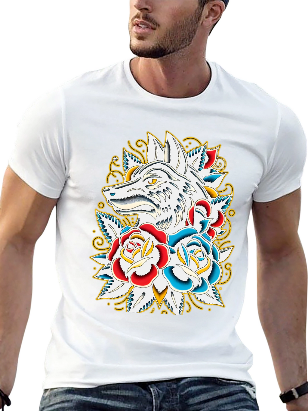 Wolf & Roses Graphic T-Shirt - Black